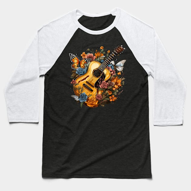 Bee Playing Guitar Baseball T-Shirt by JH Mart